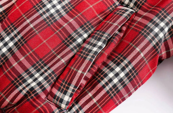 Women's Reversible Plaid Puffer Jacket Stand Collar