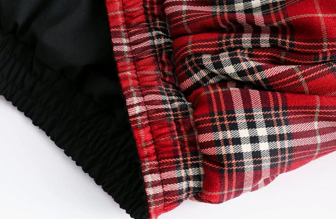 Women's Reversible Plaid Puffer Jacket Stand Collar