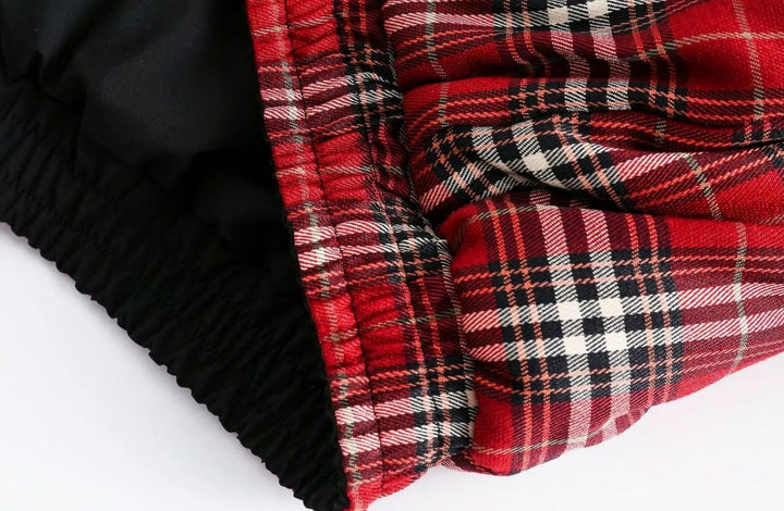 Women's Reversible Plaid Puffer Jacket Stand Collar