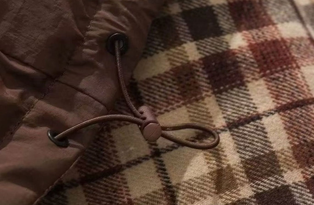 Women's Reversible Plaid Puffer Jacket Stand Collar