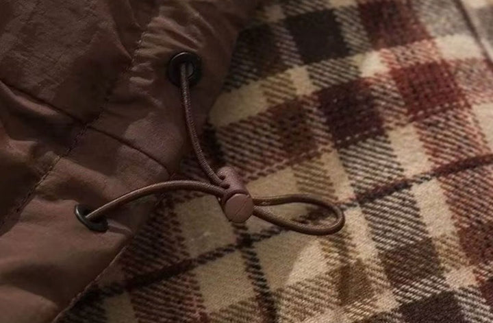 Women's Reversible Plaid Puffer Jacket Stand Collar