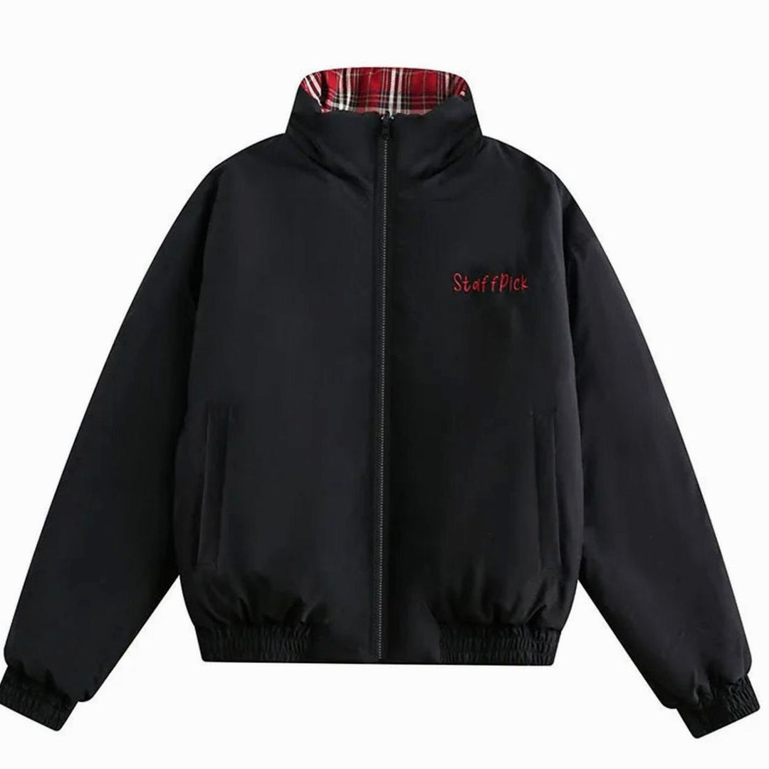 Women's Reversible Plaid Puffer Jacket Stand Collar