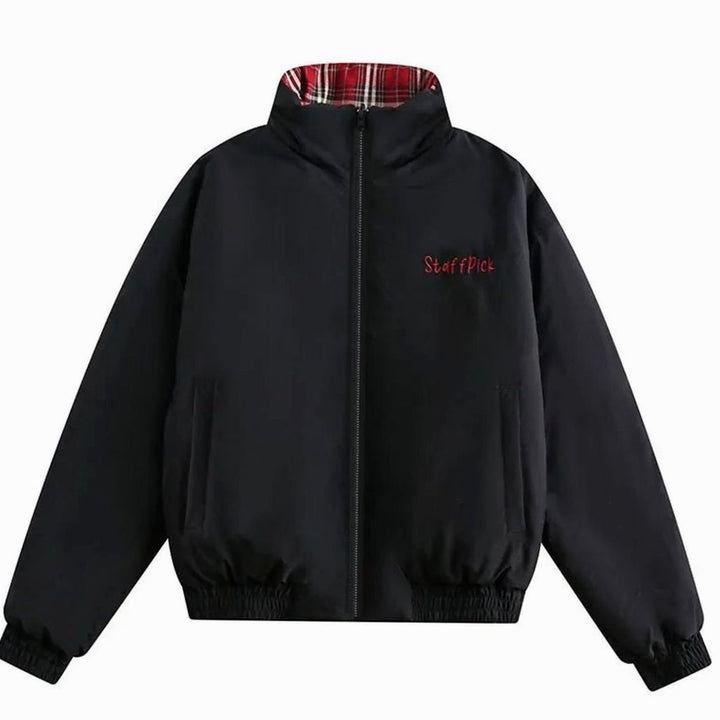 Women's Reversible Plaid Puffer Jacket Stand Collar