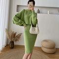Charlotte | Women's Ribbed Knit Sweater Dress Balloon Sleeve Midi