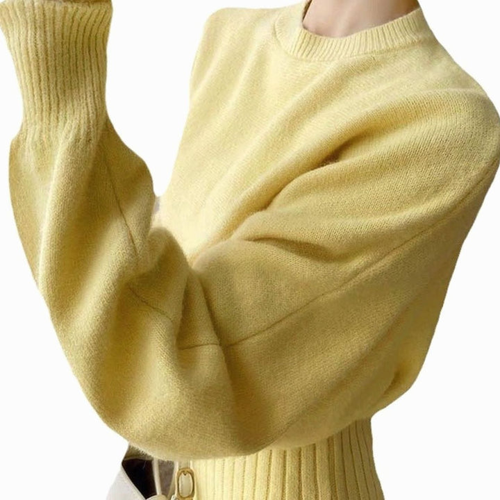 Women's Ribbed Knit Sweater Dress Balloon Sleeve Midi