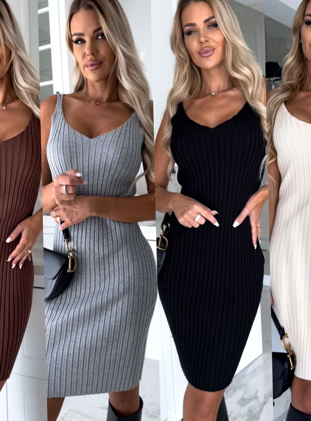 Women's Ribbed Knit Sweater Dress Set Long Sleeve Bodycon