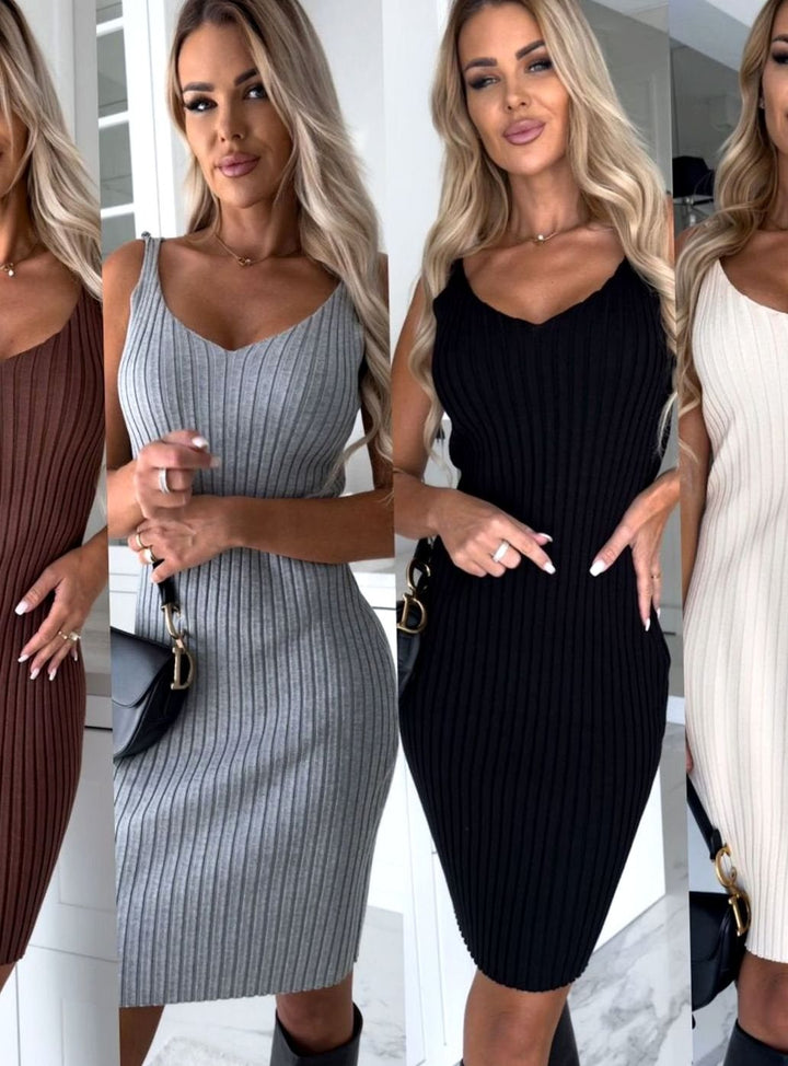 Women's Ribbed Knit Sweater Dress Set Long Sleeve Bodycon