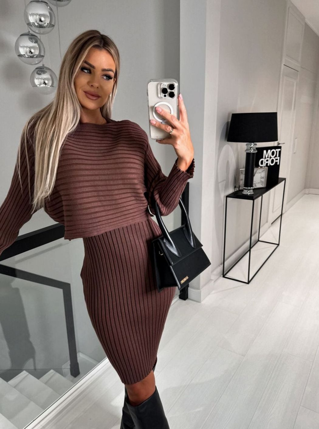 Women's Ribbed Knit Sweater Dress Set Long Sleeve Bodycon