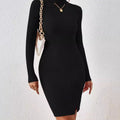 Grace | Women's Ribbed Turtleneck Long Sleeve Bodycon Sweater Dress, Black