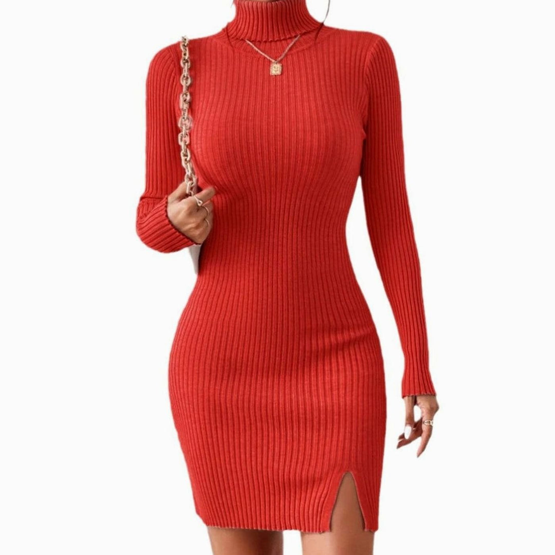 Women's Ribbed Turtleneck Long Sleeve Bodycon Sweater Dress, Black