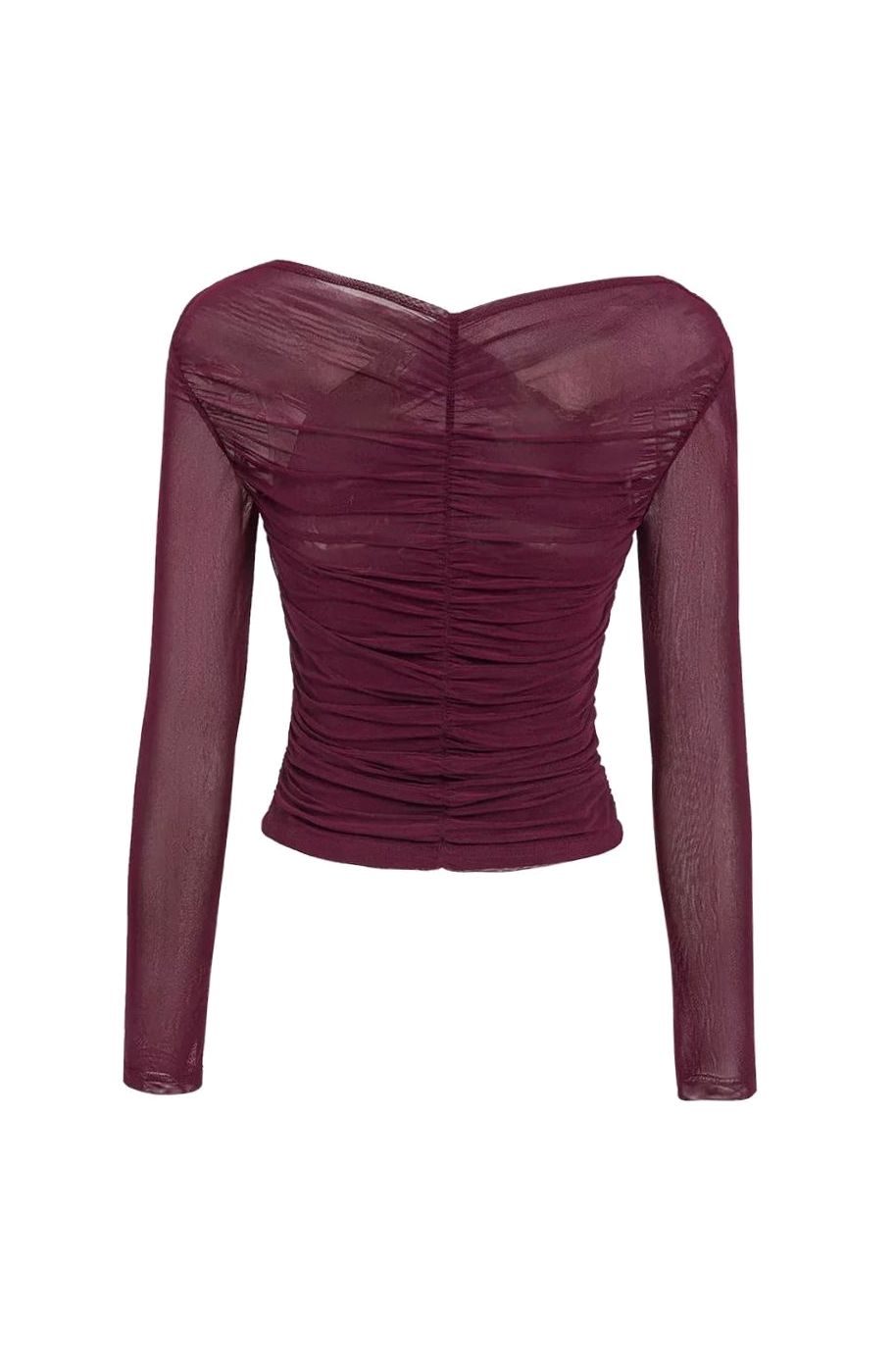 Women's Ruched Mesh Long Sleeve Going Out Crop Top
