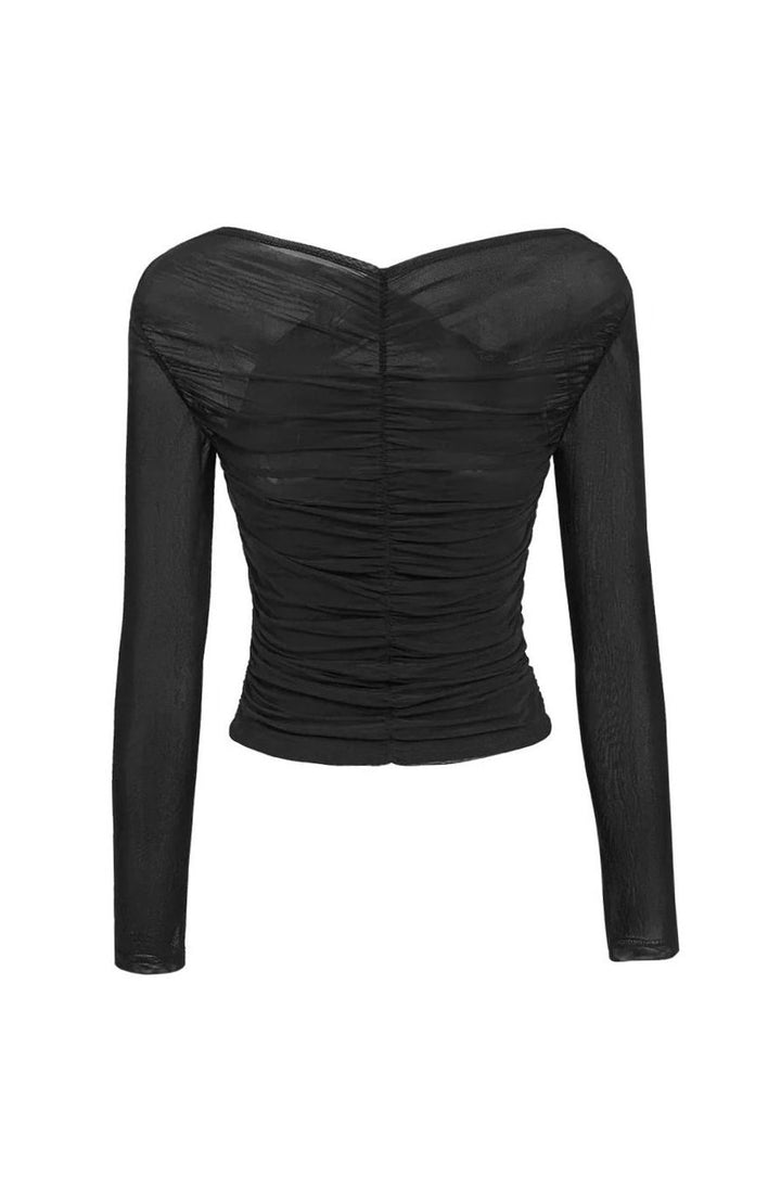 Women's Ruched Mesh Long Sleeve Going Out Crop Top