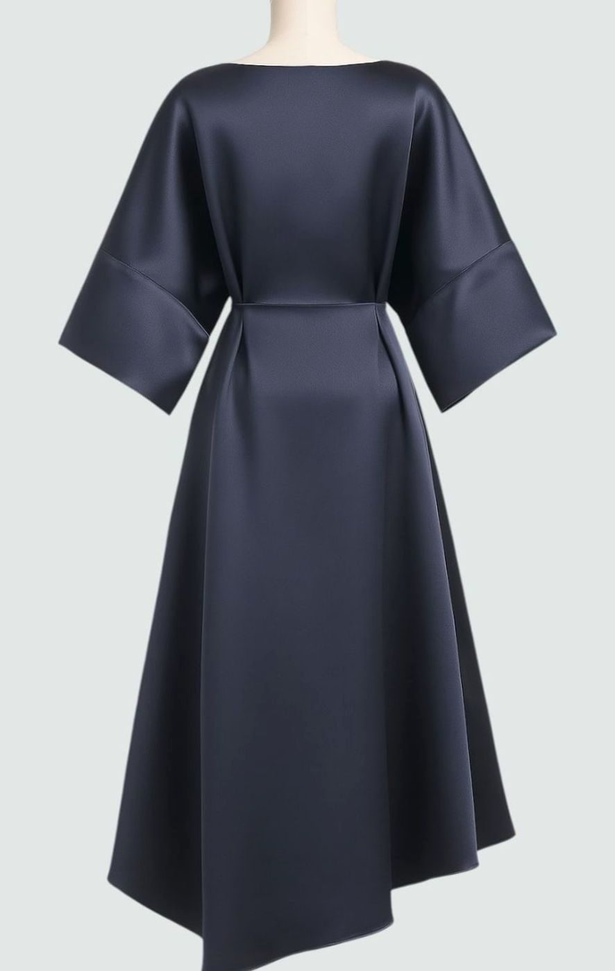 Women's Satin Cape-Sleeve Brooch Draped Formal Maxi Dress