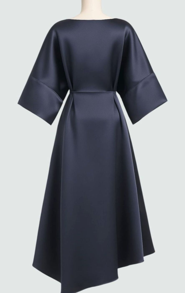 Women's Satin Cape-Sleeve Brooch Draped Formal Maxi Dress