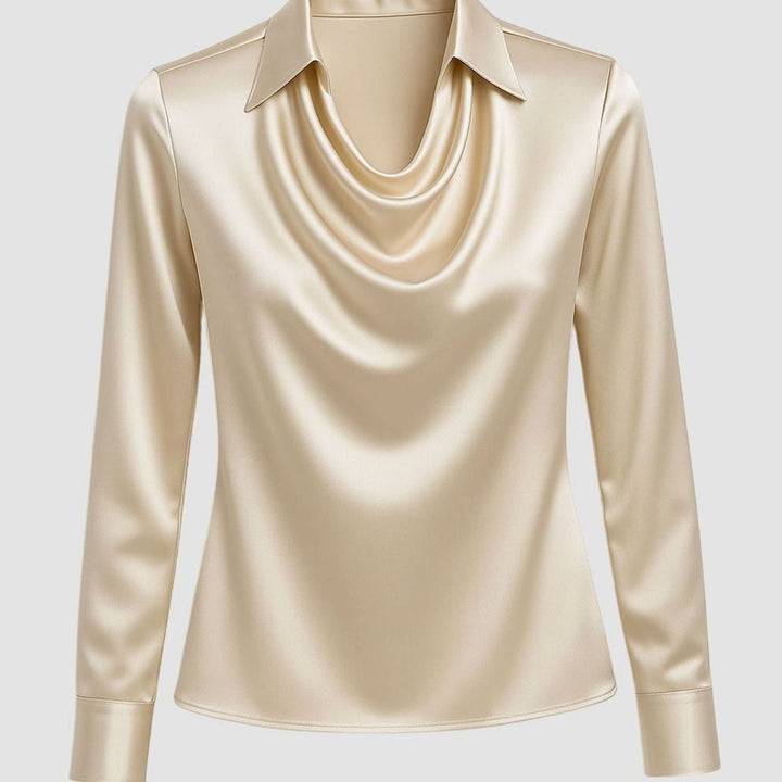 Women's Satin Cowl-Neck Long Sleeve Elegant Blouse