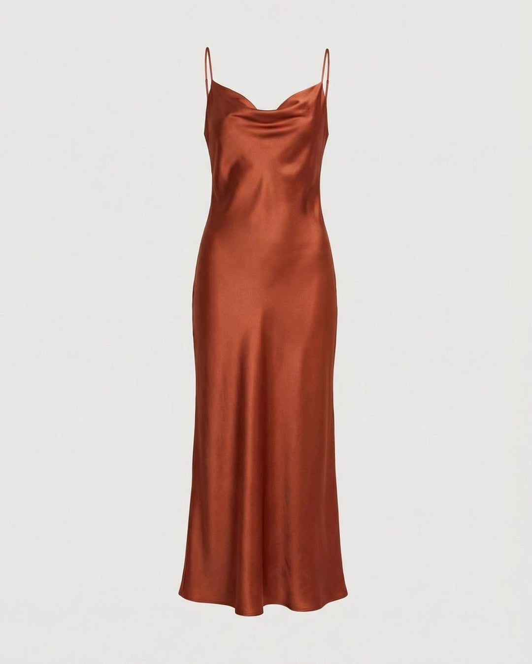 Women's Satin Cowl-Neck Spaghetti-Strap Maxi Slip Dress