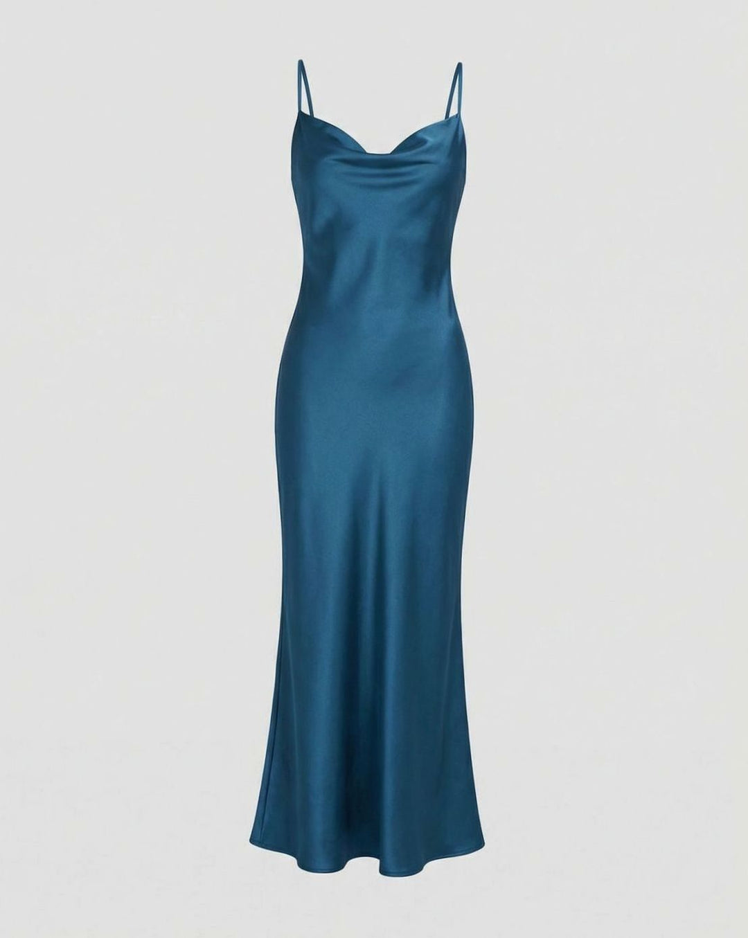 Women's Satin Cowl-Neck Spaghetti-Strap Maxi Slip Dress - Blue