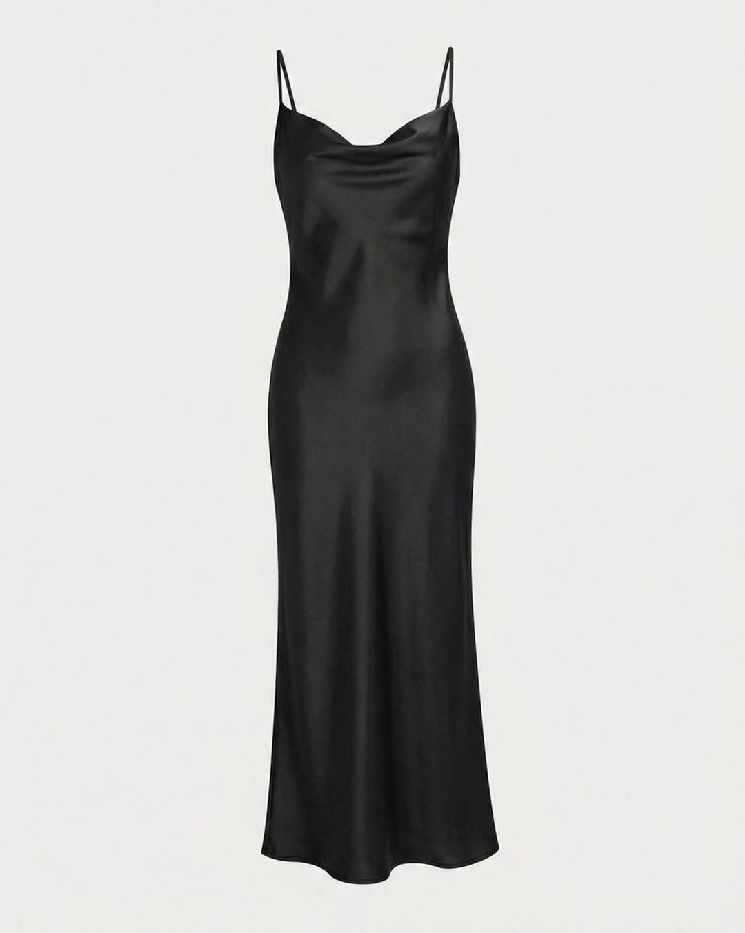 Women's Satin Cowl-Neck Spaghetti-Strap Maxi Slip Dress - Black