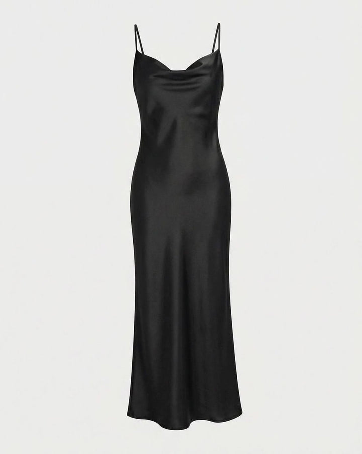 Women's Satin Cowl-Neck Spaghetti-Strap Maxi Slip Dress - Black