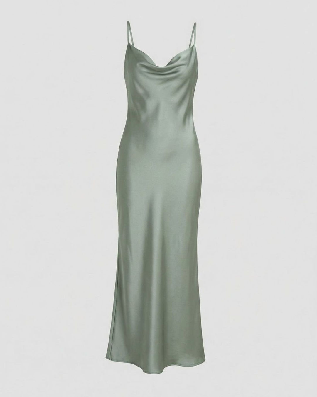 Women's Satin Cowl-Neck Spaghetti-Strap Maxi Slip Dress - Green