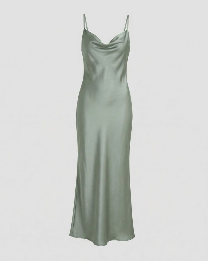 Women's Satin Cowl-Neck Spaghetti-Strap Maxi Slip Dress - Green