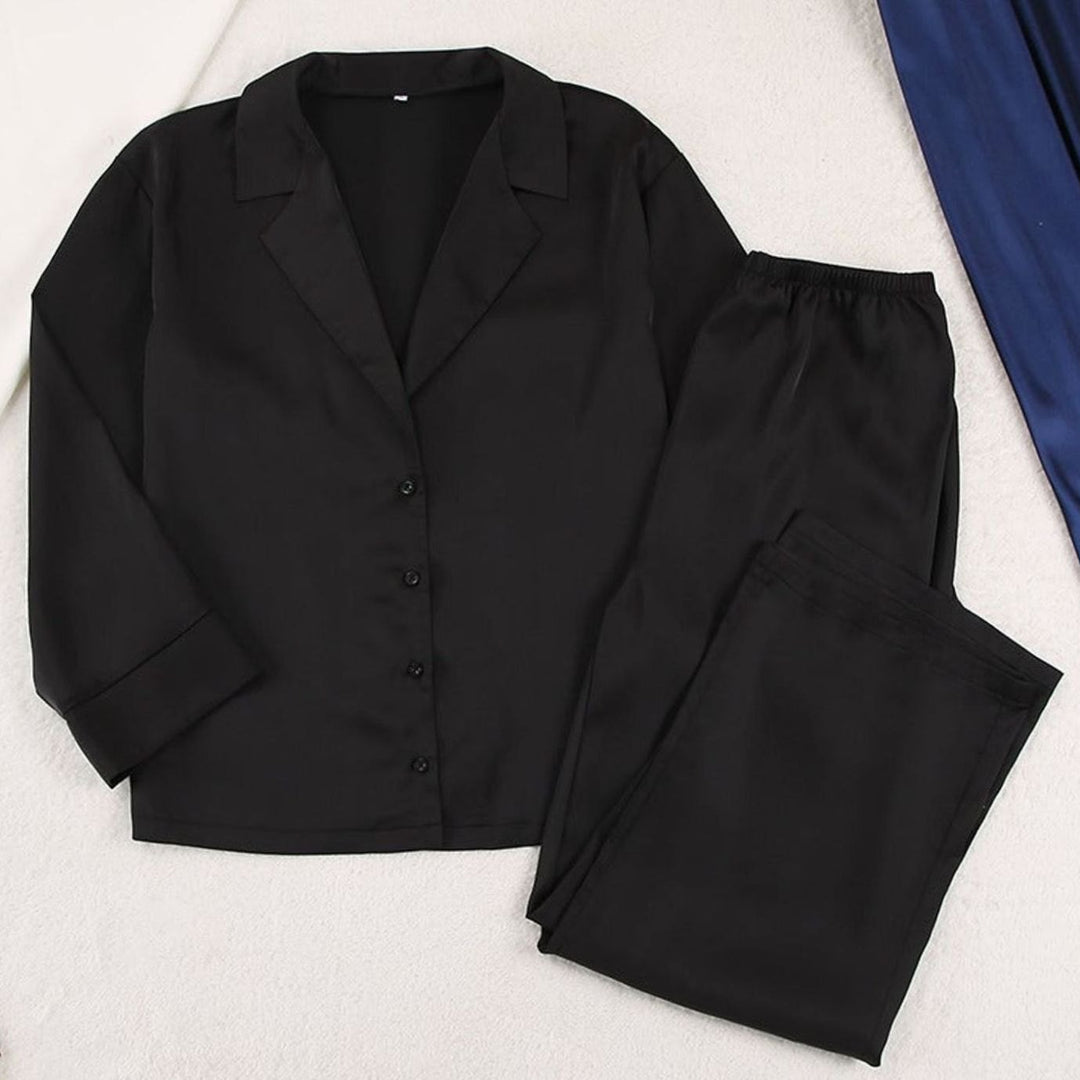Women's Satin Long-Sleeve V-Neck Pajama Set