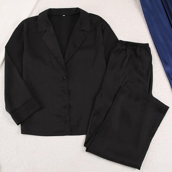 Women's Satin Long-Sleeve V-Neck Pajama Set