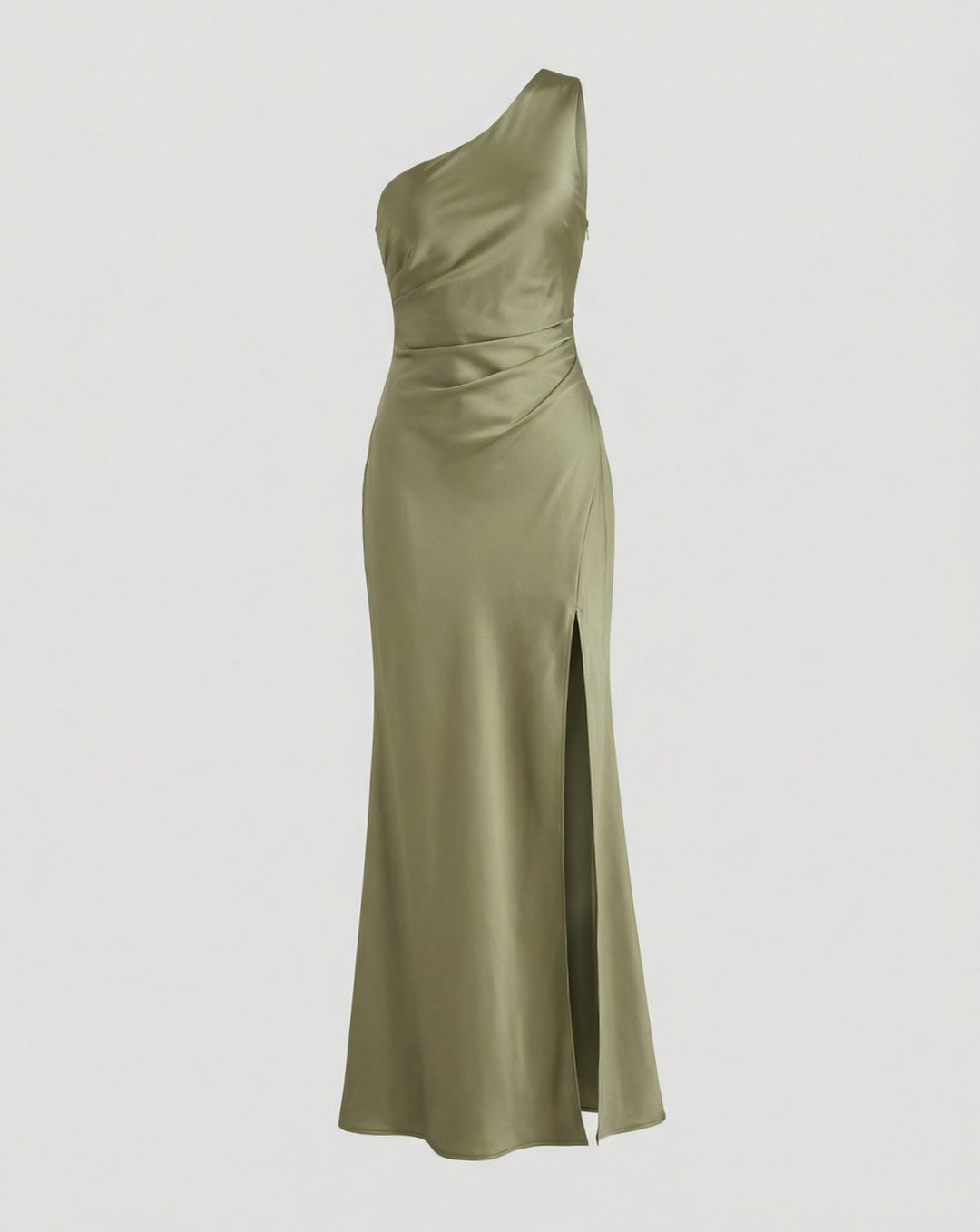 Women's Satin One-Shoulder Ruched Maxi Gown Side Slit