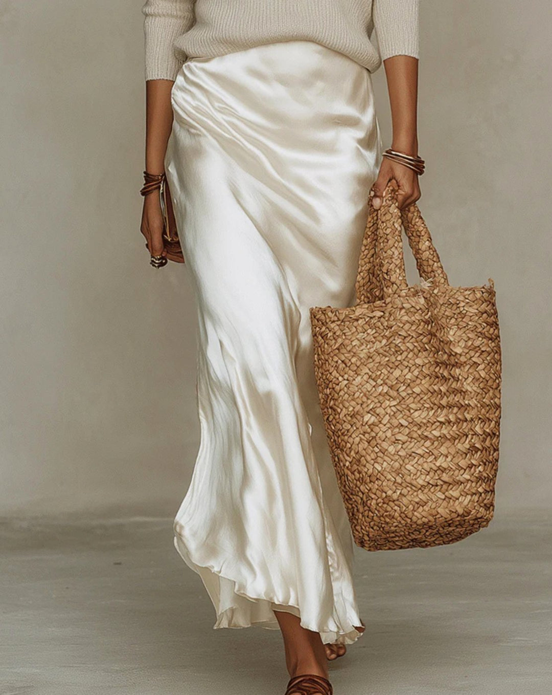Women's Satin Slip Midi Dress Sweater Set Long Sleeve V-Neck