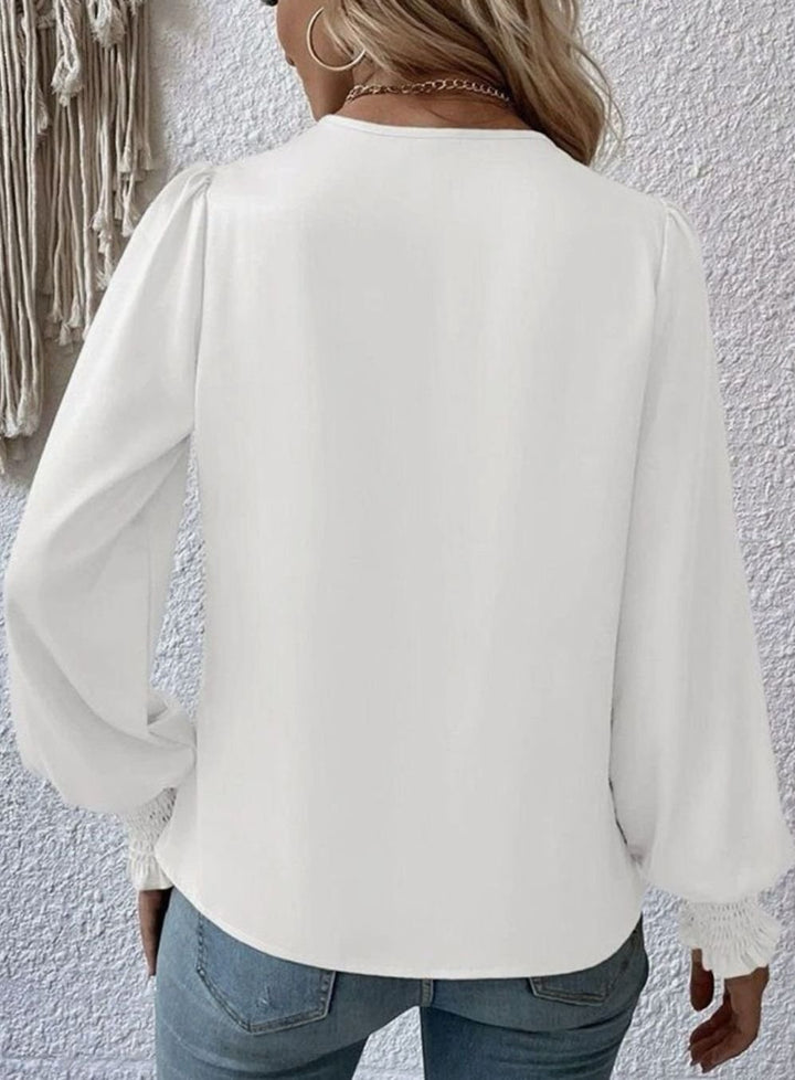 Women's Satin Wrap Blouse Long Sleeve Smocked Cuff Top