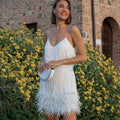 Mia | Women's Sequin Fringe Feather-Hem Spaghetti-Strap Mini Cocktail Dress