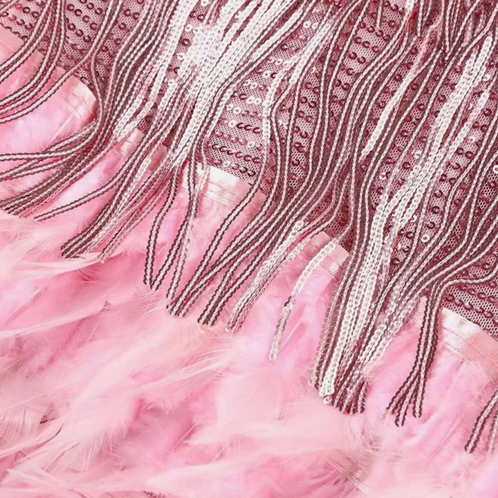 Women's Sequin Fringe Feather-Hem Spaghetti-Strap Mini Cocktail Dress