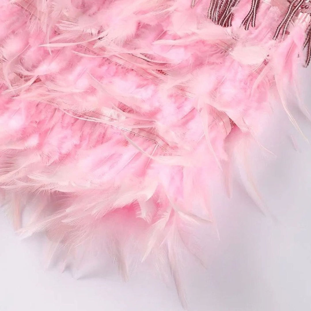 Women's Sequin Fringe Feather-Hem Spaghetti-Strap Mini Cocktail Dress