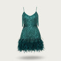 Scarlett | Women's Sequin Fringe Feather-Trim Fitted Cocktail Mini Dress