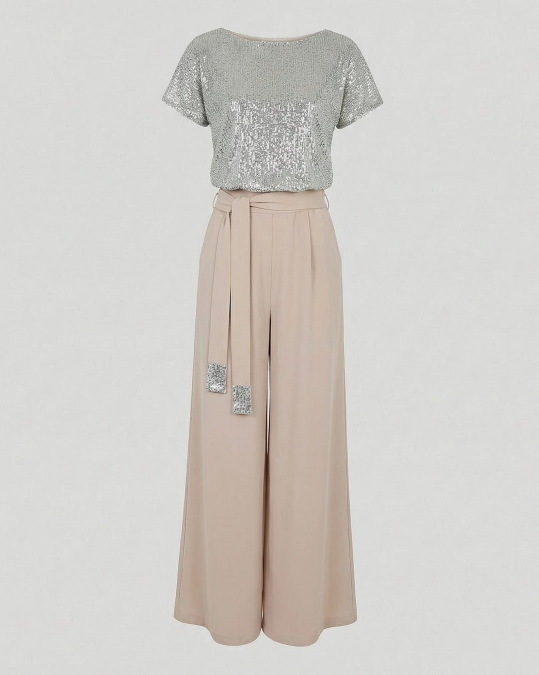Women's Sequin-Top Wide-Leg Belted Jumpsuit