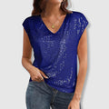 Victoria | Women's Sequin V-Neck Cap-Sleeve Going Out Top