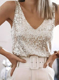Eleanor | Women's Sequin V-Neck Sleeveless Going Out Top