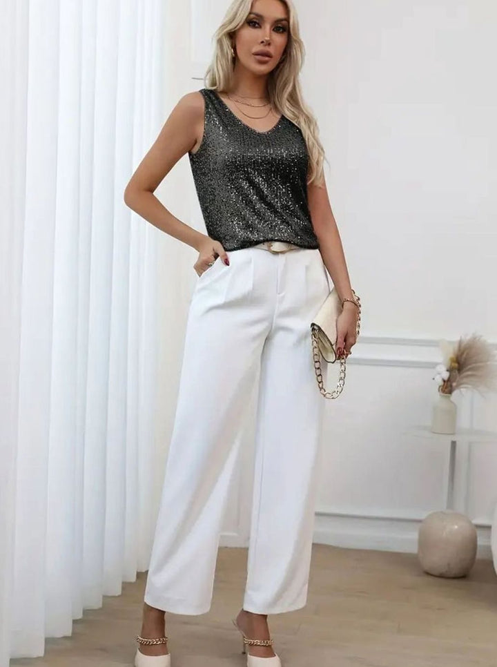 Women's Sequin V-Neck Sleeveless Going Out Top