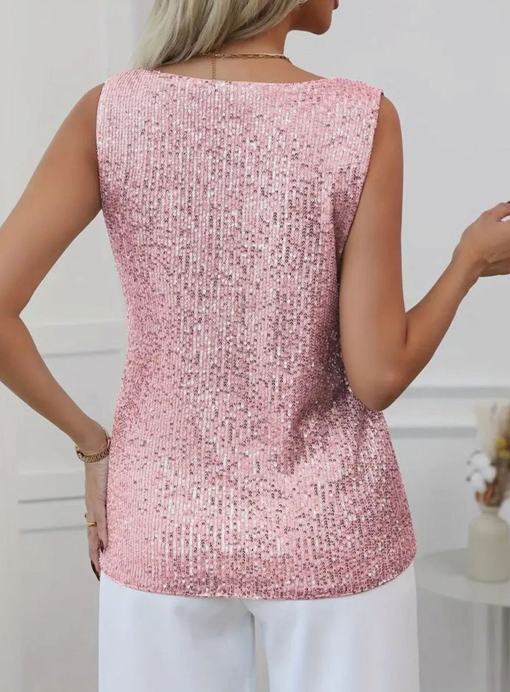 Women's Sequin V-Neck Sleeveless Going Out Top