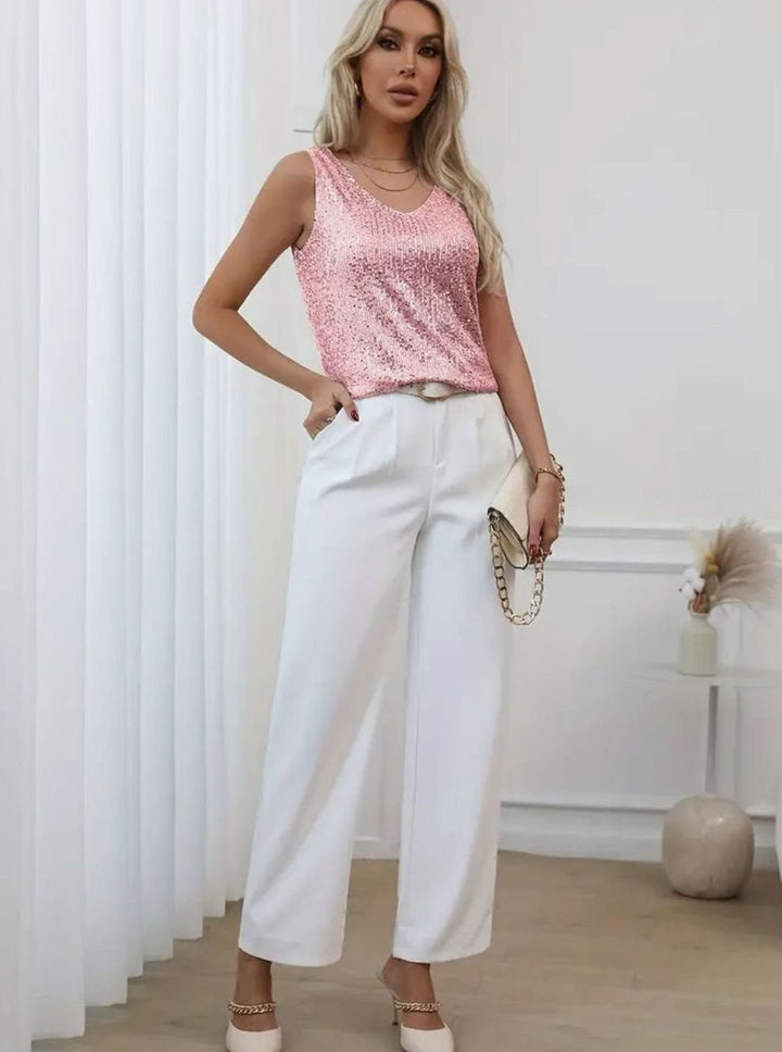 Women's Sequin V-Neck Sleeveless Going Out Top
