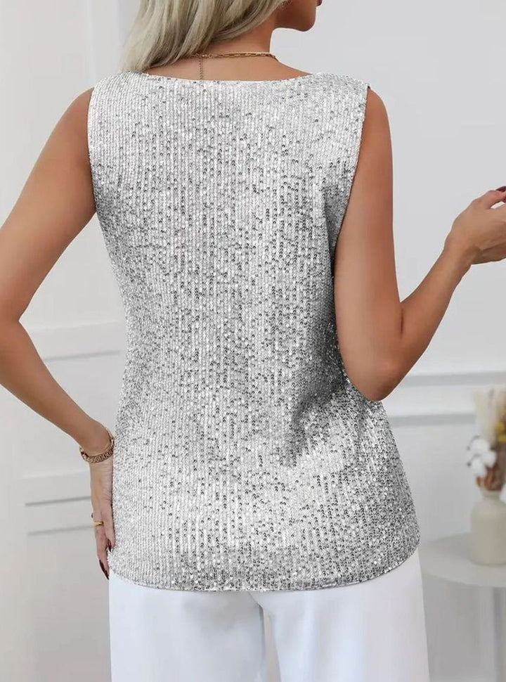 Women's Sequin V-Neck Sleeveless Going Out Top