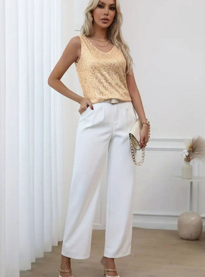 Women's Sequin V-Neck Sleeveless Going Out Top