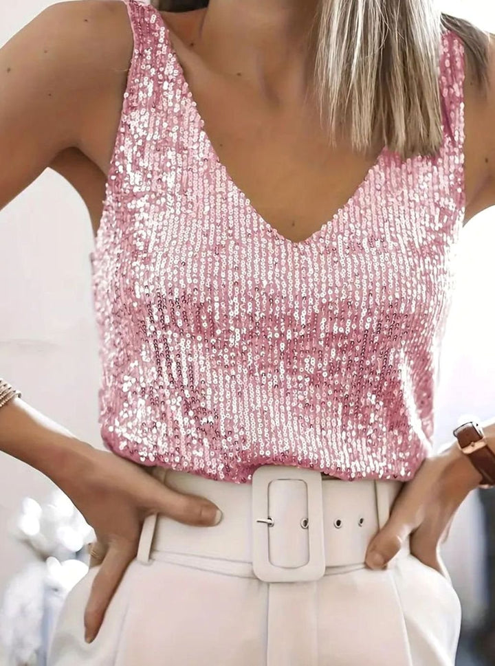 Women's Sequin V-Neck Sleeveless Going Out Top - Pink