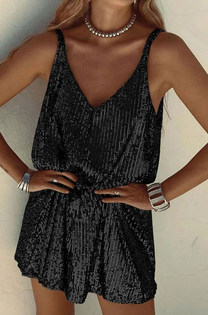Women's Sequin V-Neck Spaghetti Strap Mini Dress
