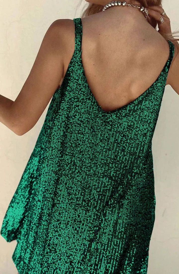 Women's Sequin V-Neck Spaghetti Strap Mini Dress