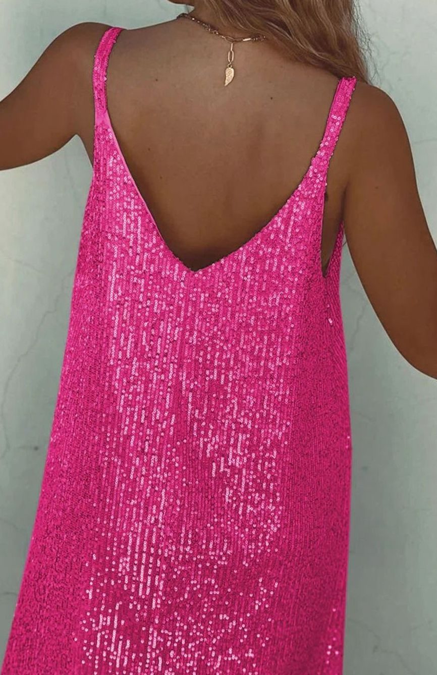 Women's Sequin V-Neck Spaghetti Strap Mini Dress