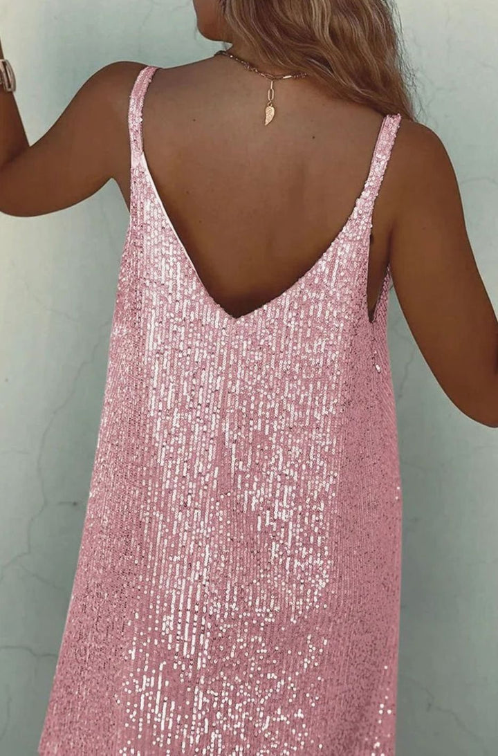 Women's Sequin V-Neck Spaghetti Strap Mini Dress