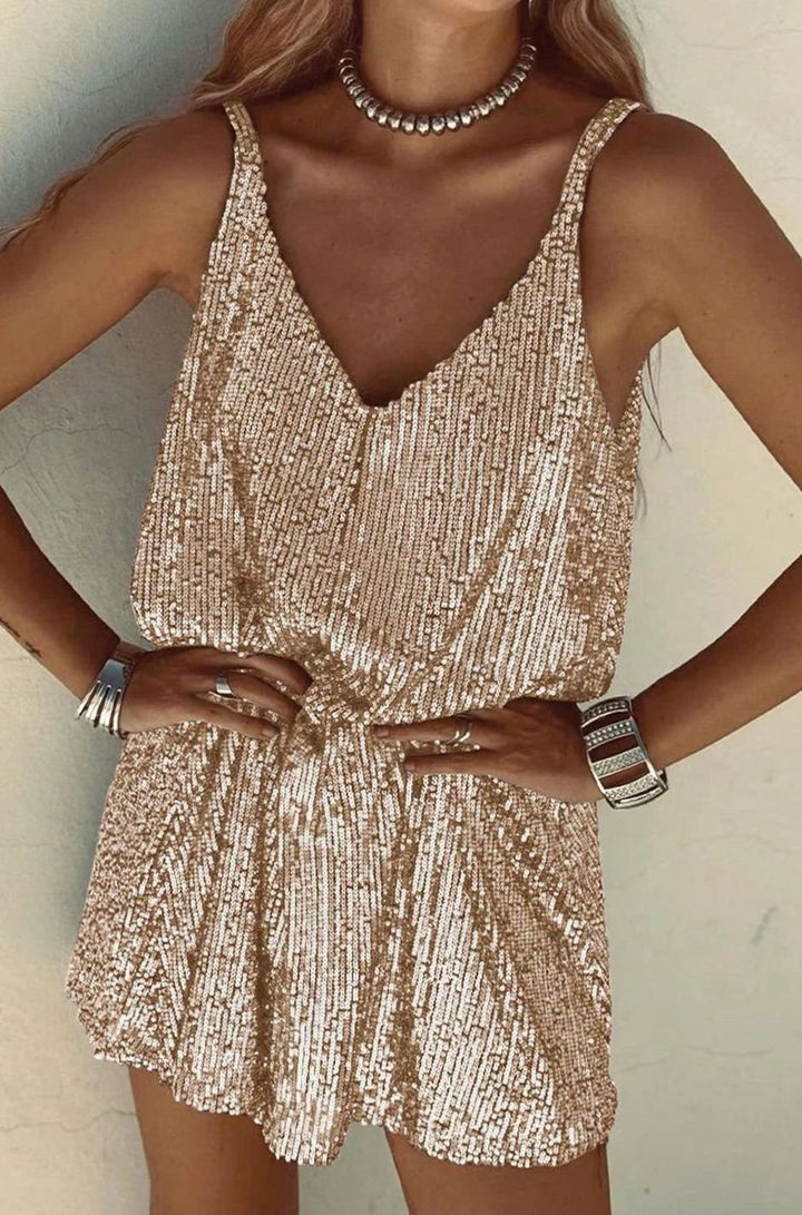 Women's Sequin V-Neck Spaghetti Strap Mini Dress