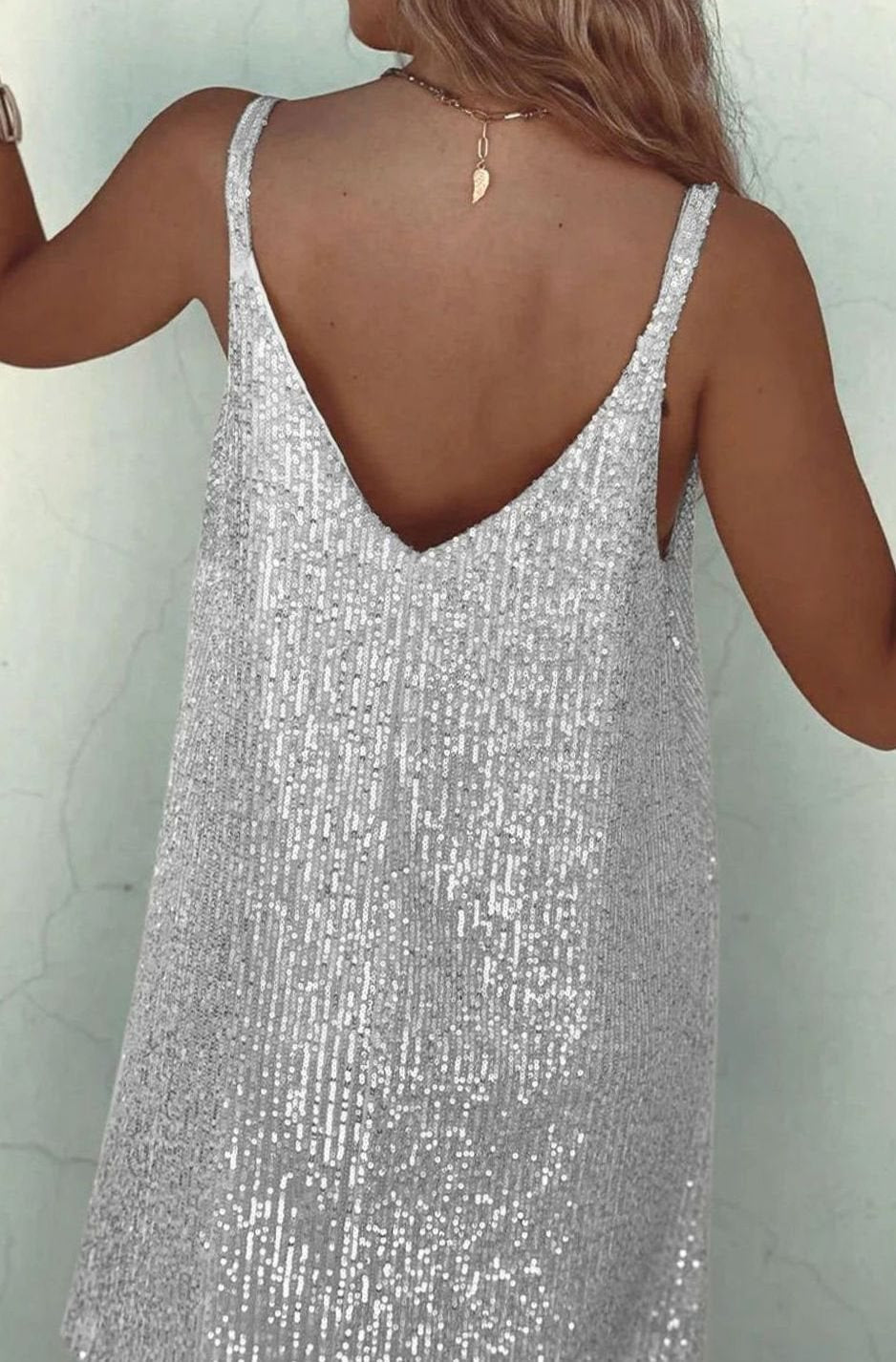 Women's Sequin V-Neck Spaghetti Strap Mini Dress