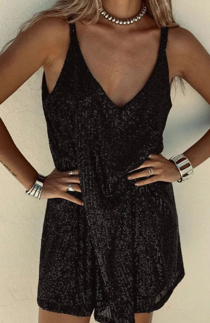 Women's Sequin V-Neck Spaghetti Strap Mini Dress
